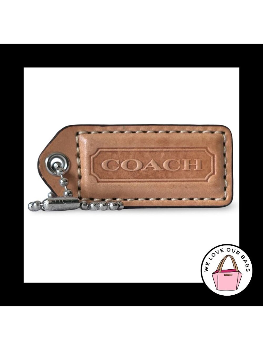 COACH Y2K VINTAGE Hang Tag 2" Natural Saddle Brown Leather Bag Charm Keychain
